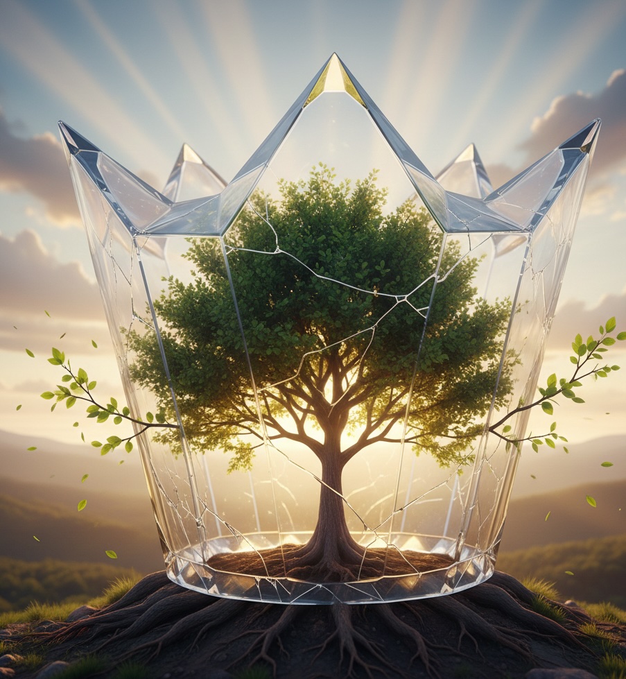 executive coaching for female leaders symbolised by a living tree pushing through a rigid crystal crown of leadership